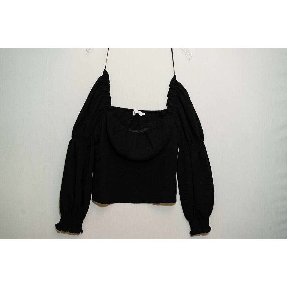 ASTR the label top Ruched Textured Puff‎ Sleeve Square Neck babydoll cropped